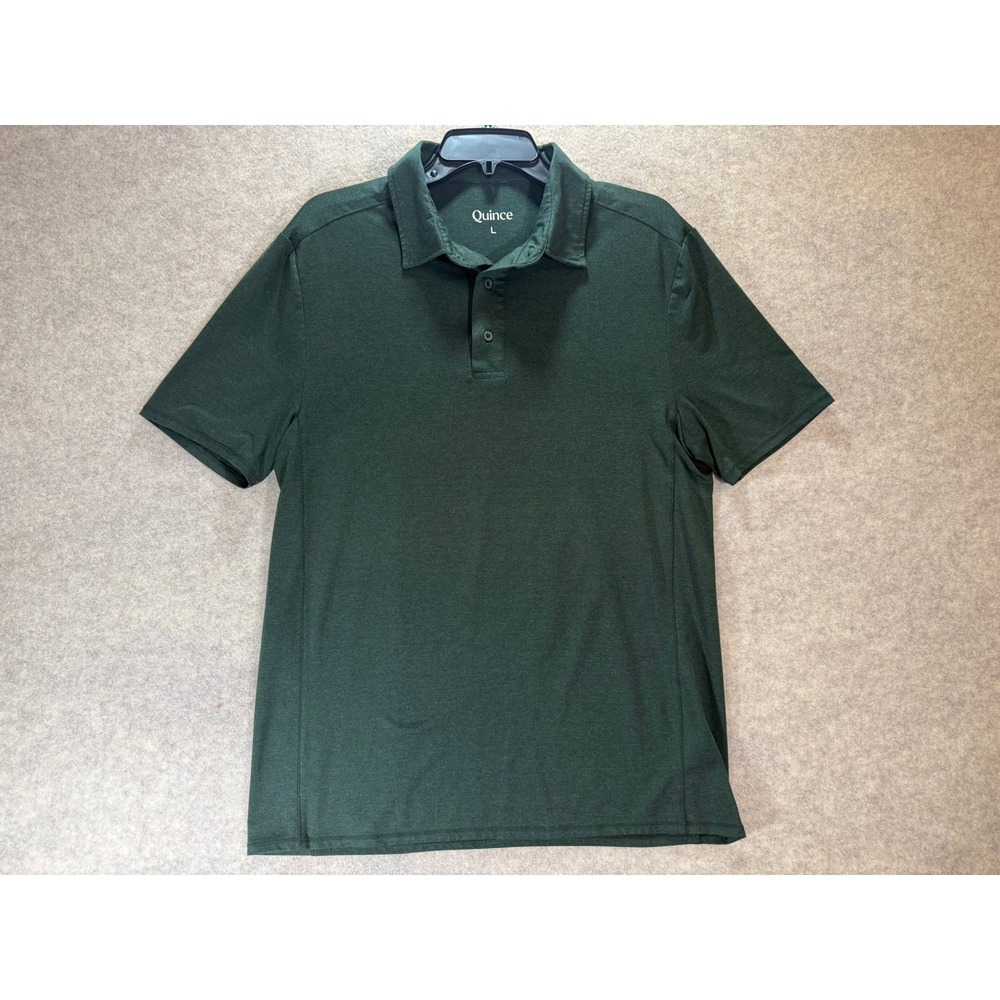 Quince Mens Performance Polo Shirt Green Recycled Polyester Stretch Large JDA01